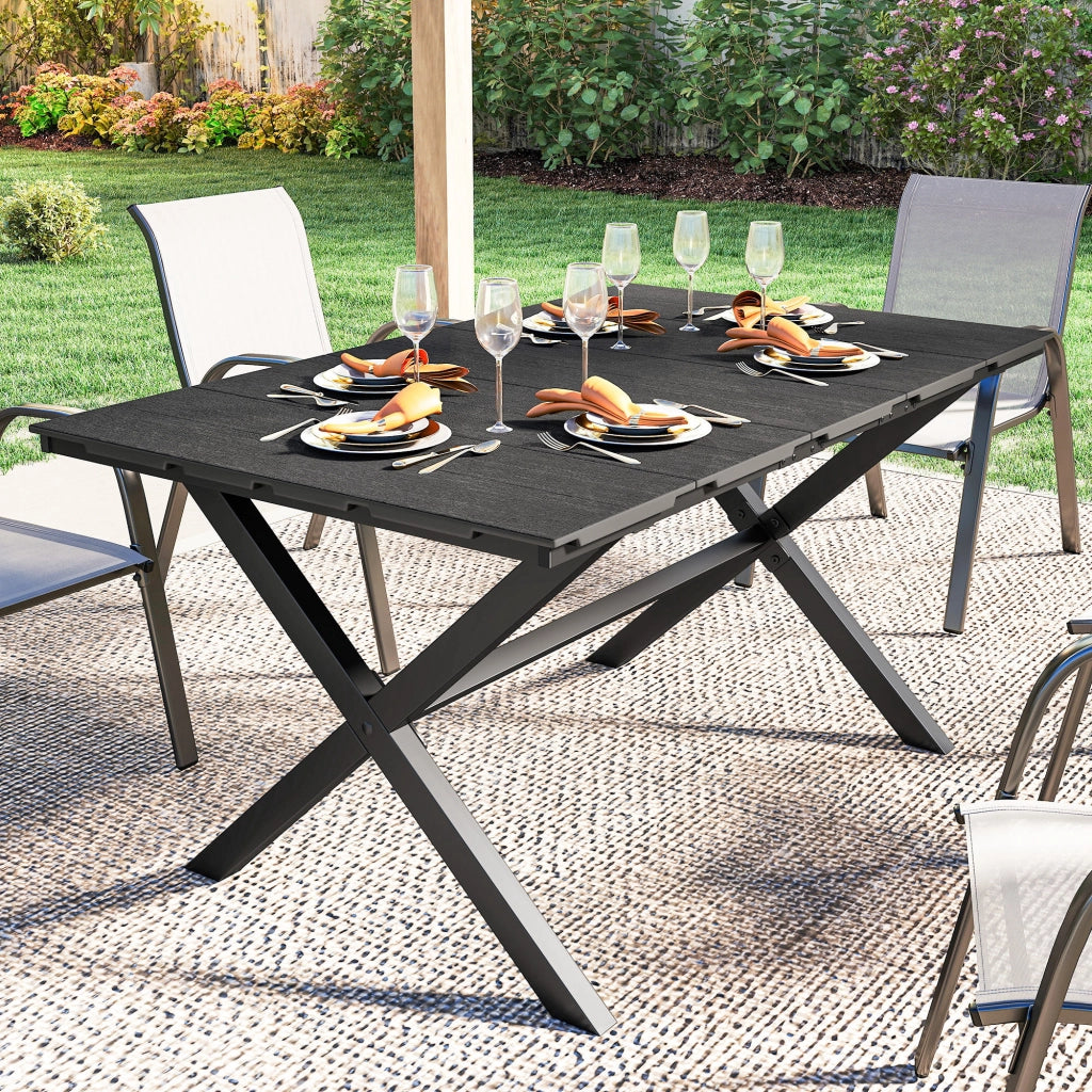 Tavolo da pranzo rettangolare per esterno effetto legno 150x90x74 cm ¨C Xylo ¨C Nero