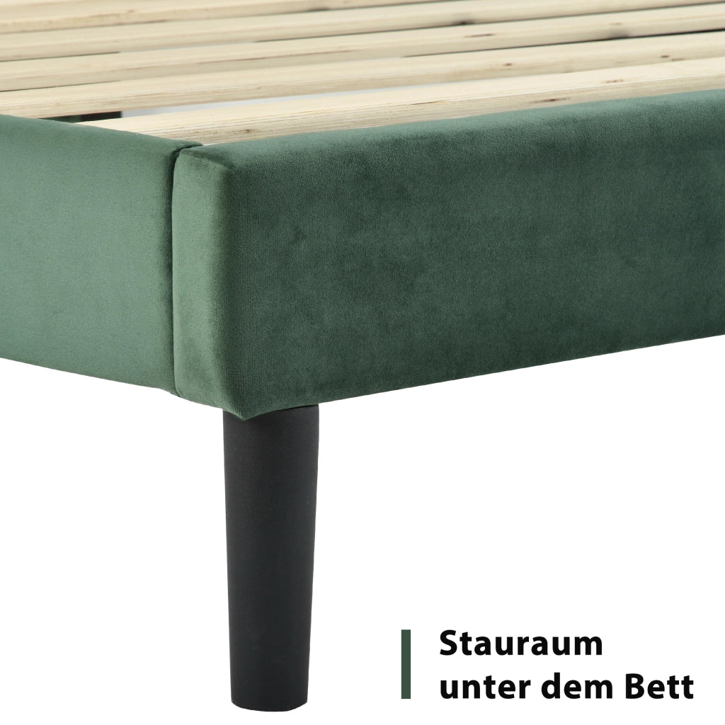 LETTO imbottito 90x200 cm in velluto verde con testiera