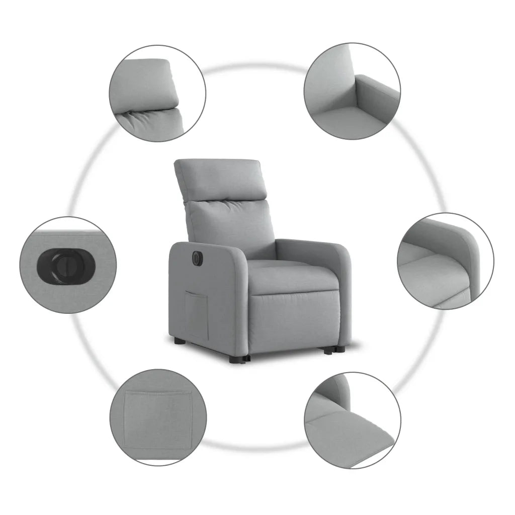 Poltrona | Sedia Relax Reclinante Alzapersona Elettrica Grigio Chiaro Tessuto