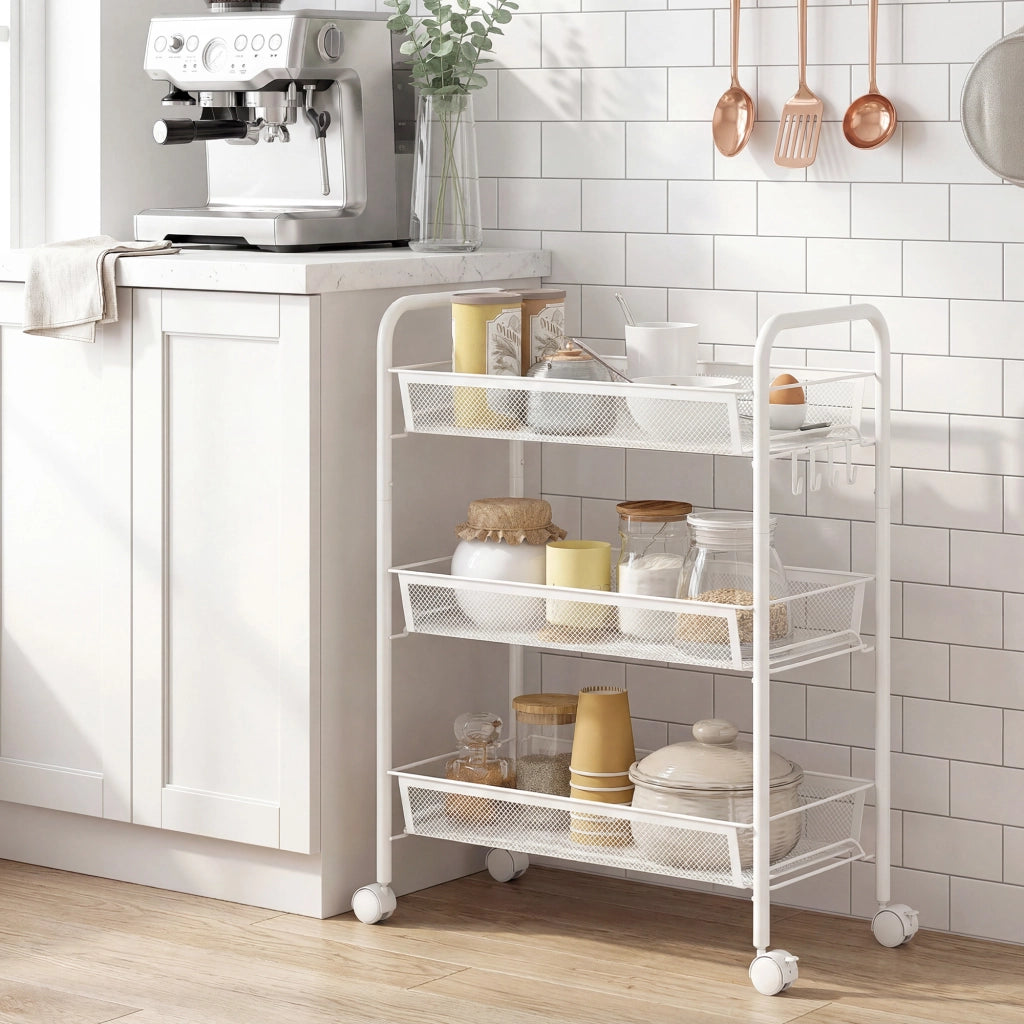 Carrello 3 Ripiani con Ruote ¨C Xylo ¨C Bianco 45x26,5x63 cm Salvaspazio