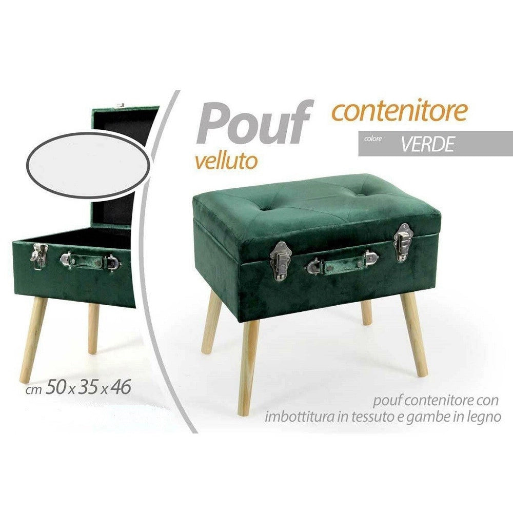 Trade Shop - Pouf Contenitore Baule Poggiapiedi Sgabello Pouff Velluto Verde 50x35x46cm 756801 -