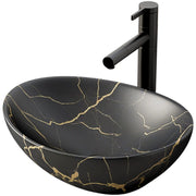 Lavabo ovale da appoggio in ceramica nero opaco con venature effetto marmo, 41 x 34,5 cm