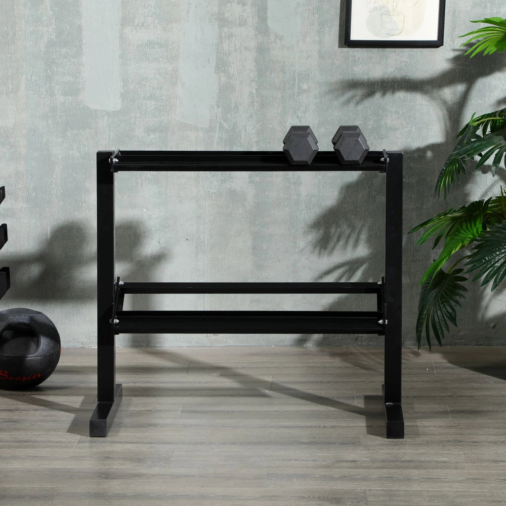 Rastrelliera per Manubri 2 Ripiani ¨C Xylo ¨C Acciaio Nero 94x52,5x82cm Portata 270kg