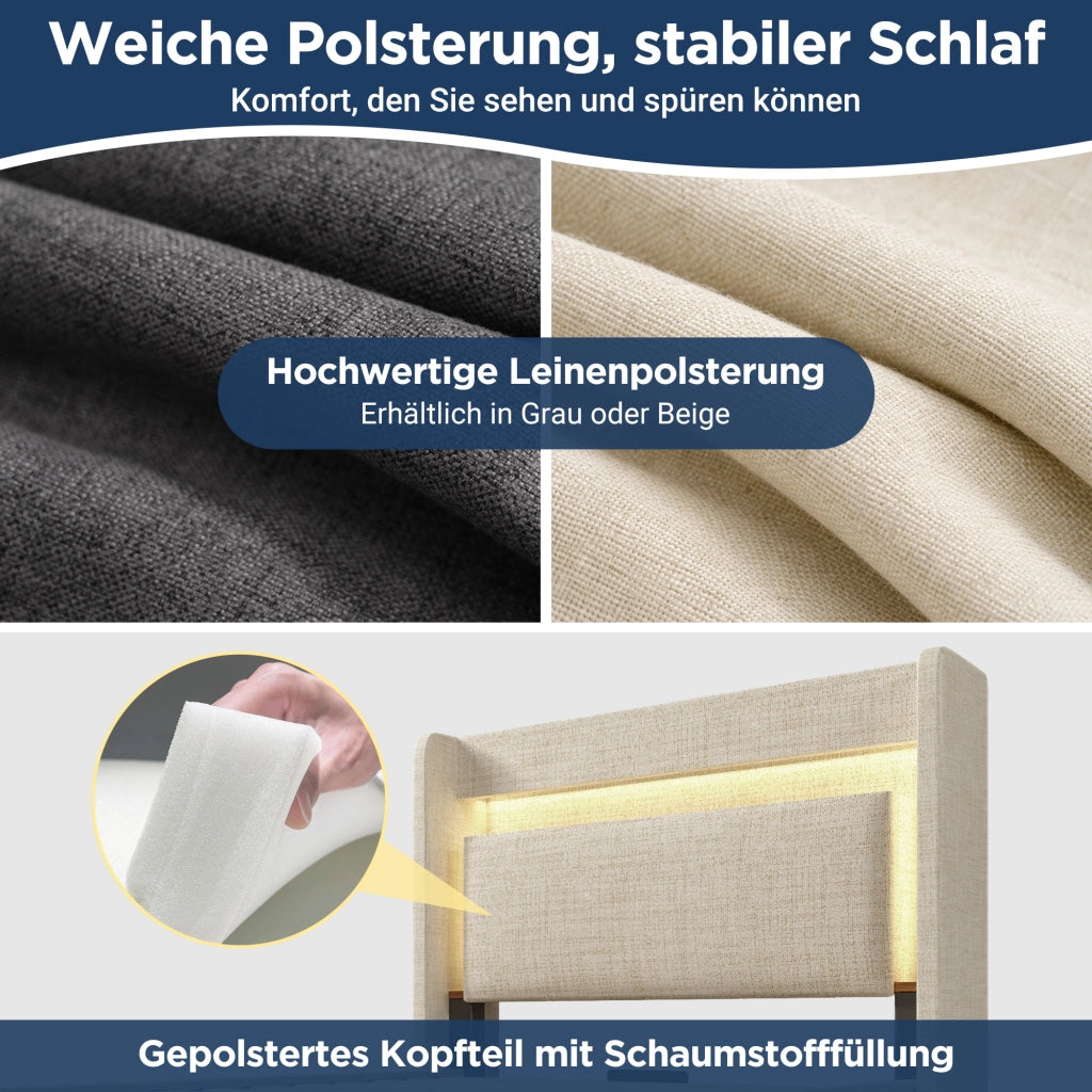 letto imbottito lino beige 90 x 200 cm