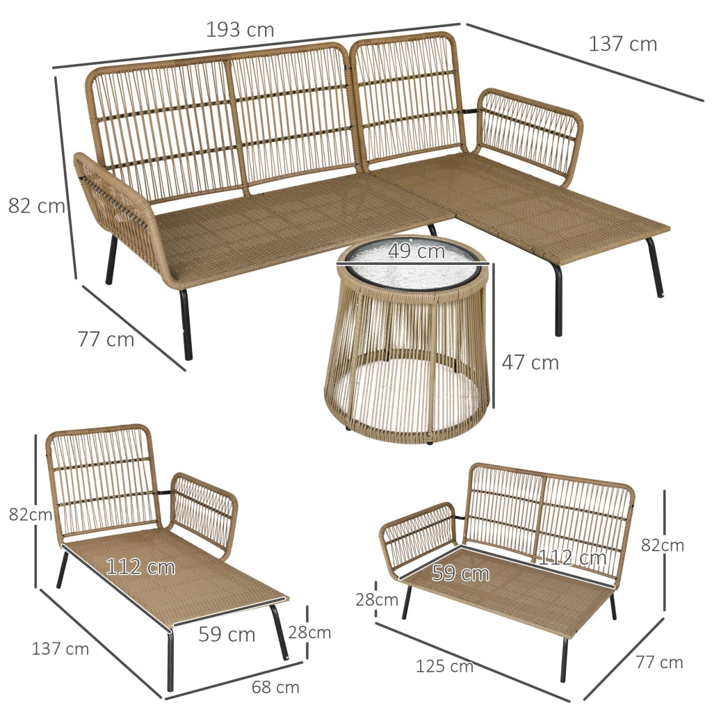 Set da Giardino in Rattan Stile Boho Chic con Divano Angolare e e Tavolino, Crema e Caff¨¨