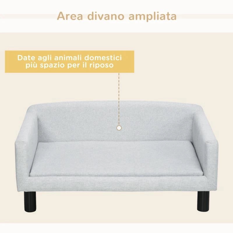 DIVANO PER CANI TAGLIA MEDIA E PICCOLA VELLUTATO CON CUSCINO, BRACCIOLI E SCHIENALE, 82X54X36 CM, GRIGIO CHIARO