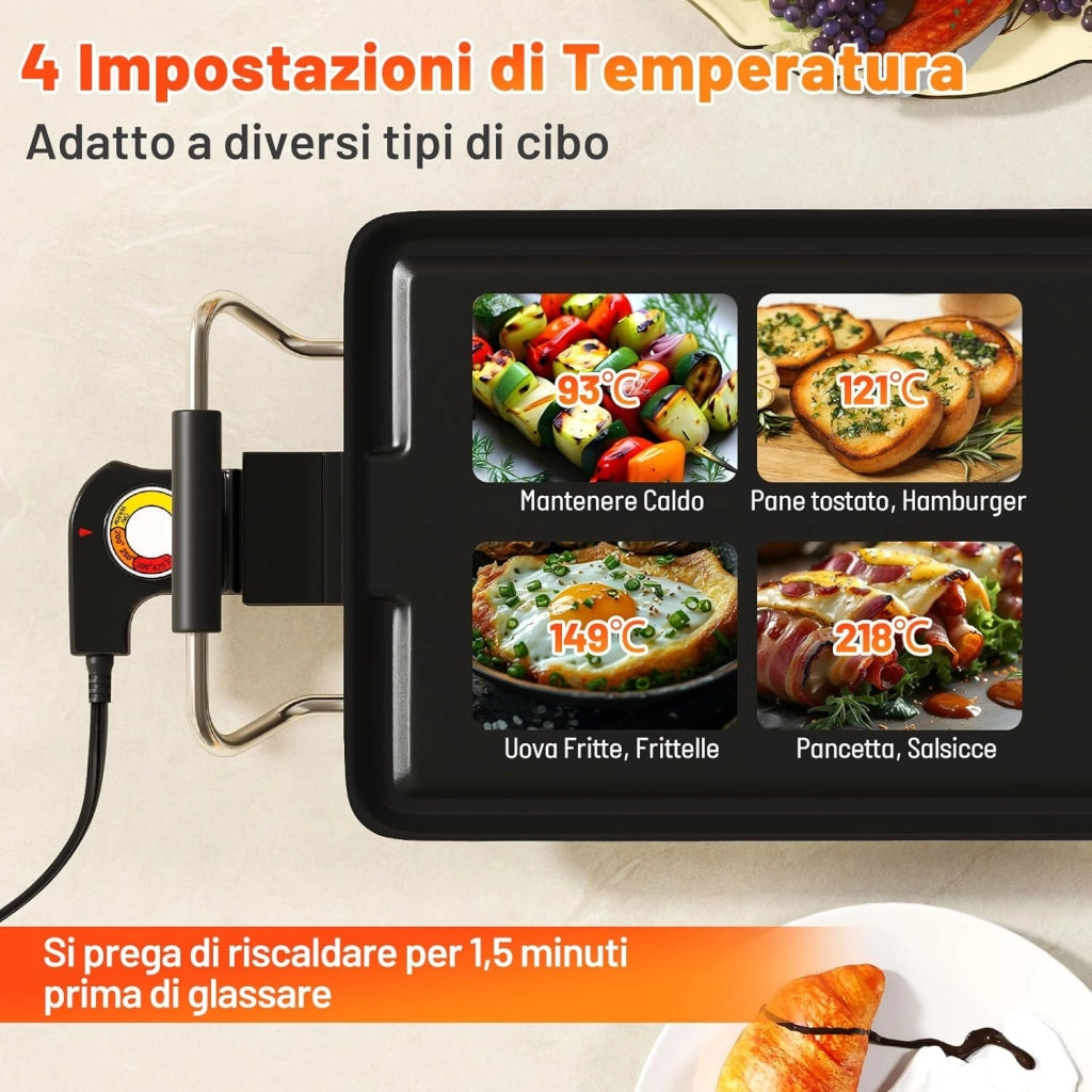 1800W Griglia Elettrica, Griglia Antiaderente da Banco con Temperatura Regolabile, Termostati e Vassoio di Sgocciolamento, per Interni e per Esterni (100 x 22 cm)