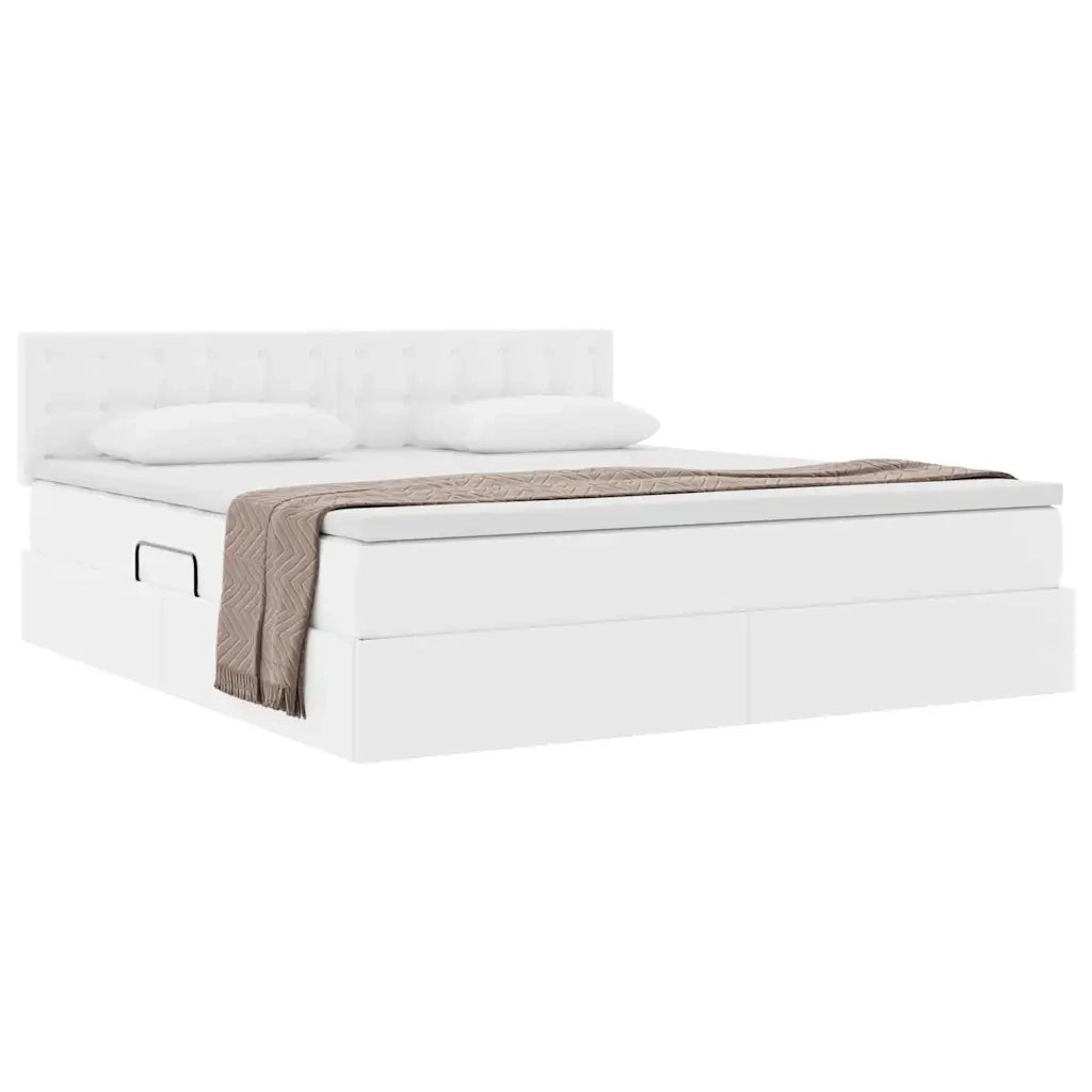 Letto con contenitore e materasso Bianco Puro 160 x 200 cm