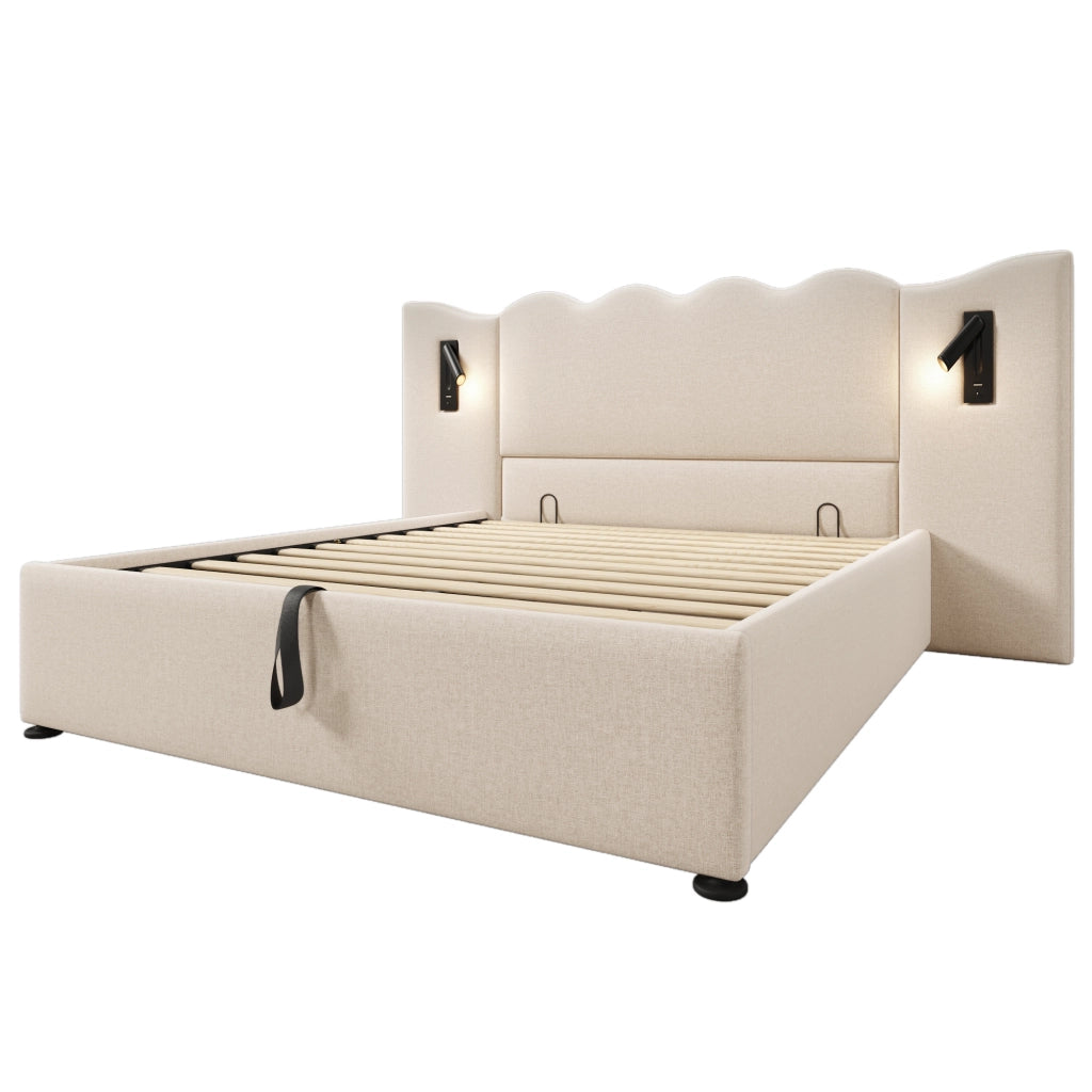 letto imbottito lino beige 160x200 cm