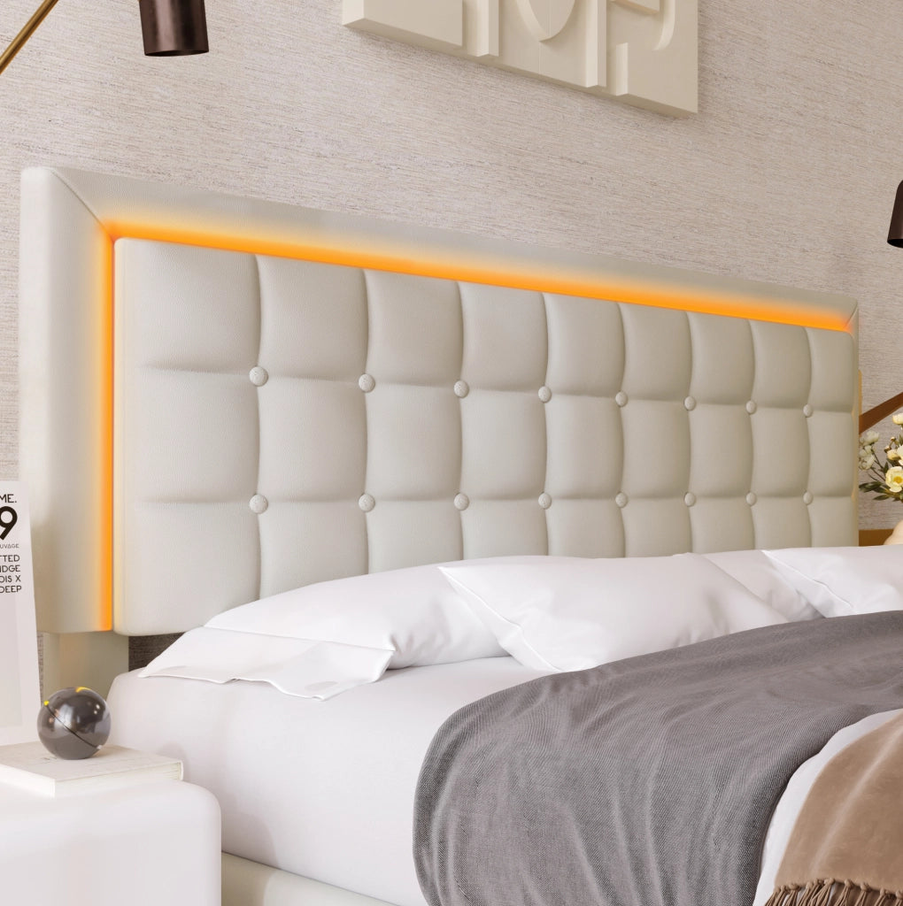 Letto matrimoniale imbottito 180x200 cm con LED, contenitore e rete a doghe