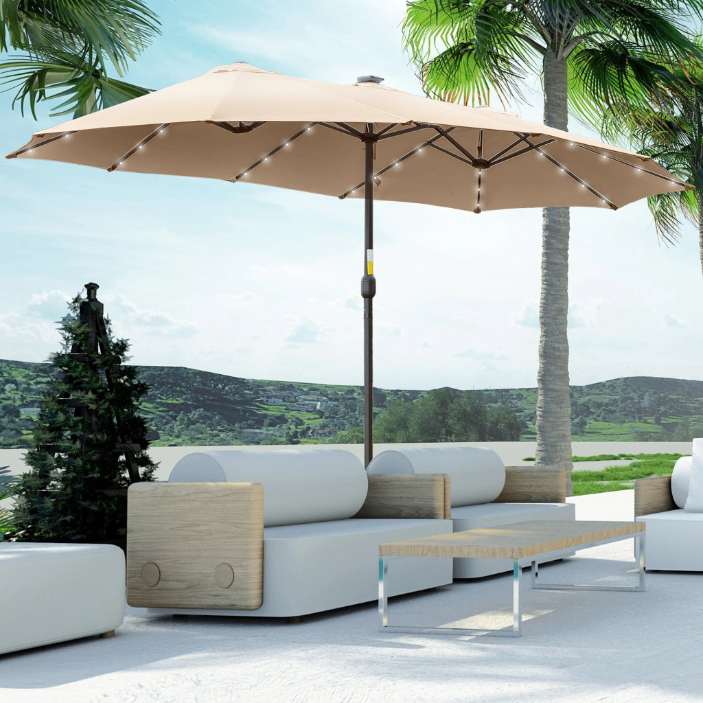 Ombrellone Doppio da Giardino con 48 Luci LED ¨C Xylo ¨C 4.5m Beige