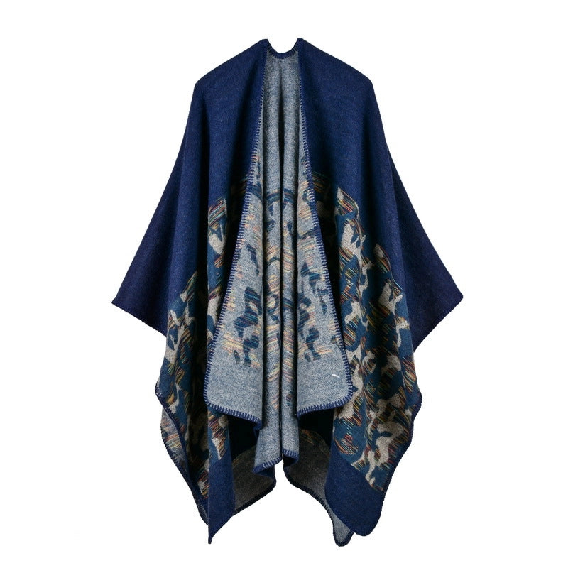 Sciarpa spessa da donna in cashmere mimetico con spacco