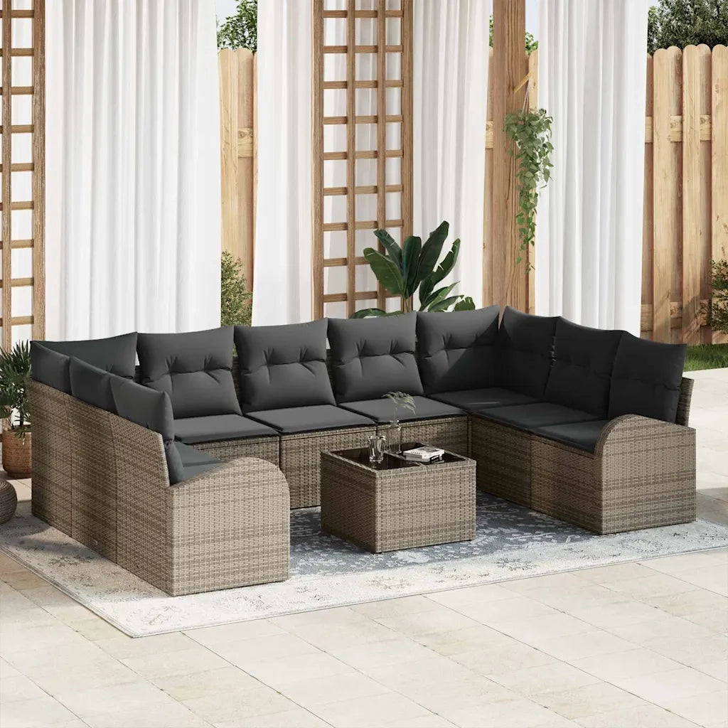 Set Divano da Giardino con cuscino 10 pcs Grigio polyrattan 3354878