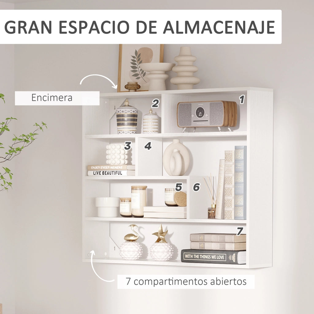 Libreria a Parete Scaffale Sospeso 7 Scomparti Aperti Stile Moderno ¨C Xylo ¨C Bianco 94x19,5x80 cm