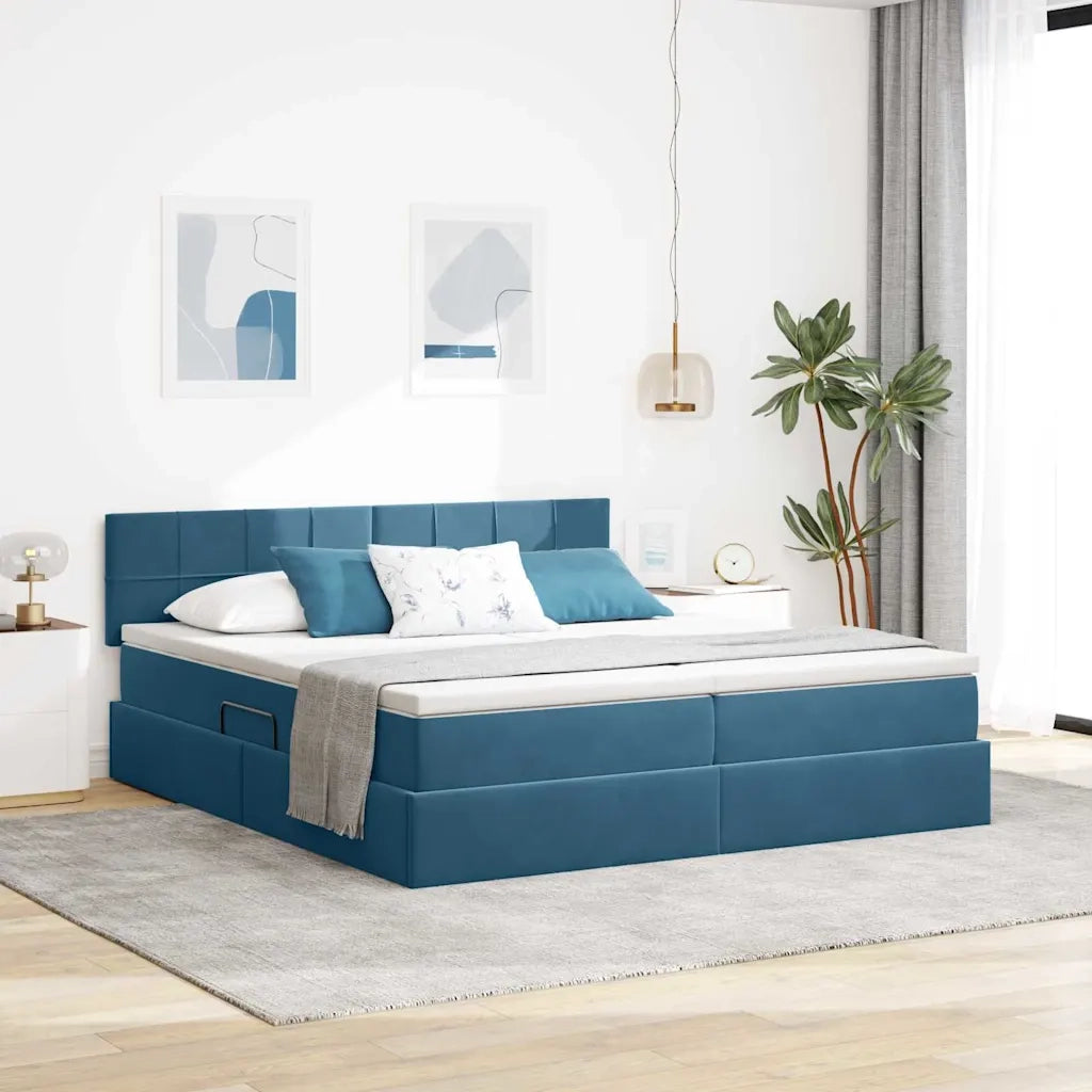 Letto con luci a strisce a LED Blu Scuro 180 x 200 cm Velluto