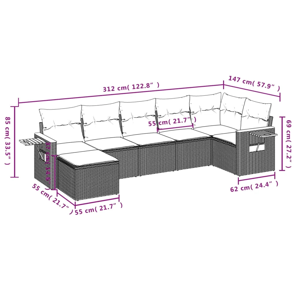 Set Divani da Giardino con Cuscini 7pz Nero Polyrattan 3227028