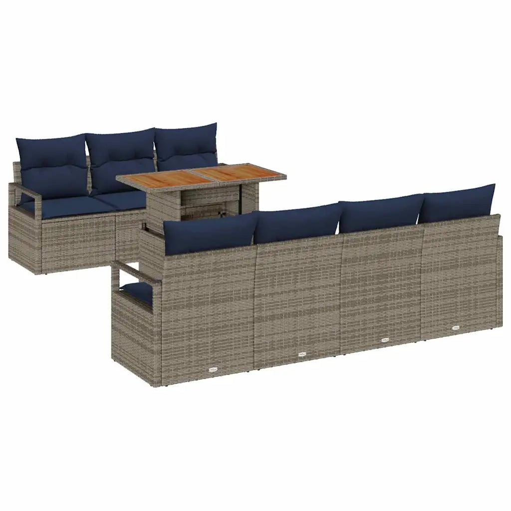 Set Divano da Giardino con cuscino 8 pcs Grigio e Blu 3349674
