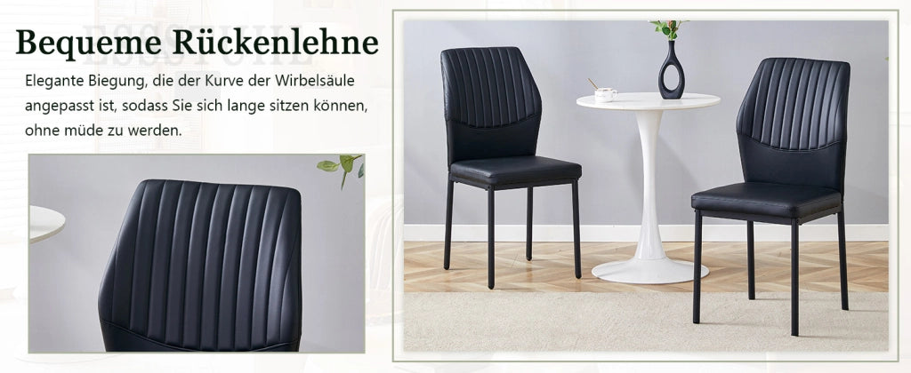[Set di 4] Sedie da pranzo dallo stile lussuoso e leggero: schienale in PU nero con goffratura verticale + gambe in metallo nero. Adatte a sale da pra