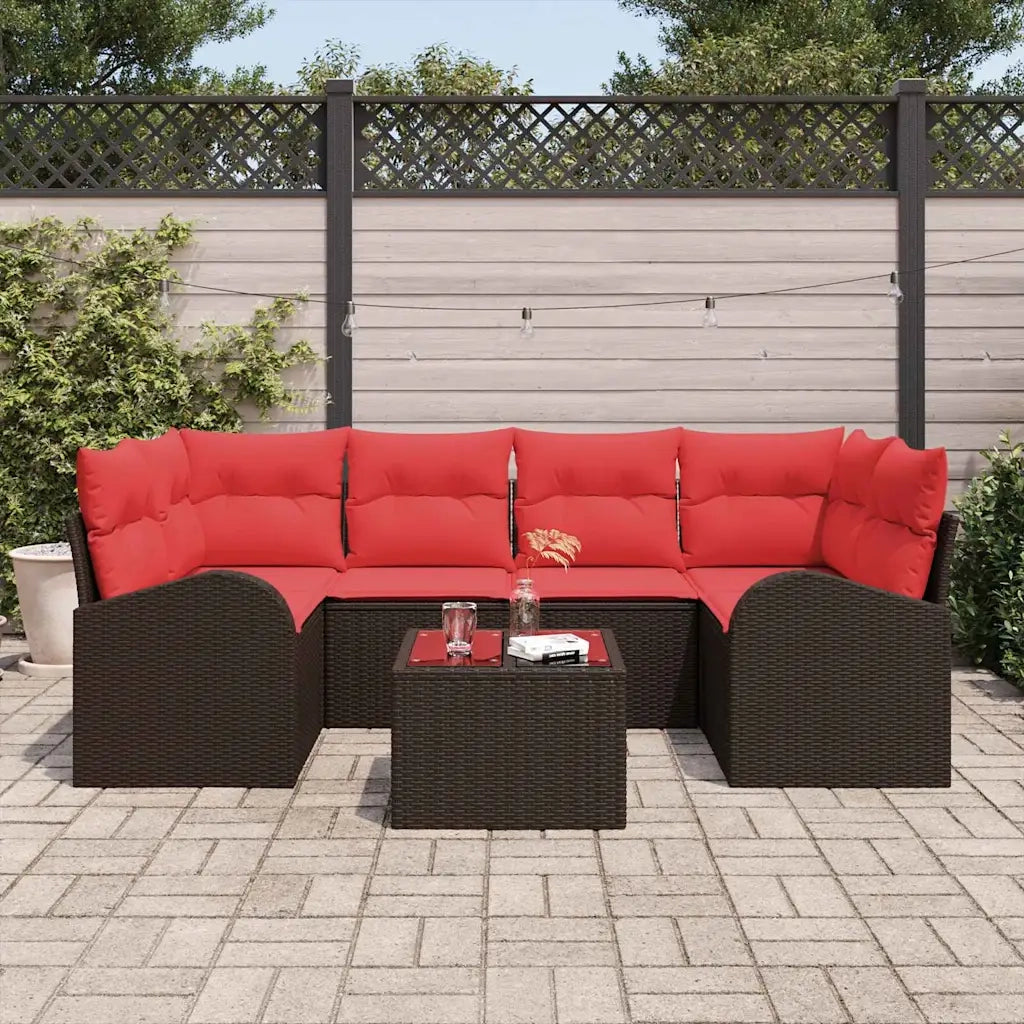 Set Divano da Giardino 7 pcs Beige e Rosso polyrattan 3354613