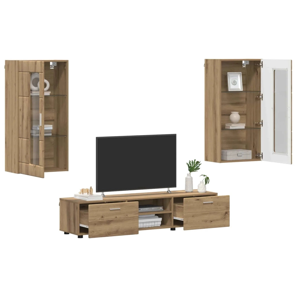 Set mobile TV FLORIN 3 pz | Armadietto TV | Mobile Porta TV Rovere artigianale Legno multistrato