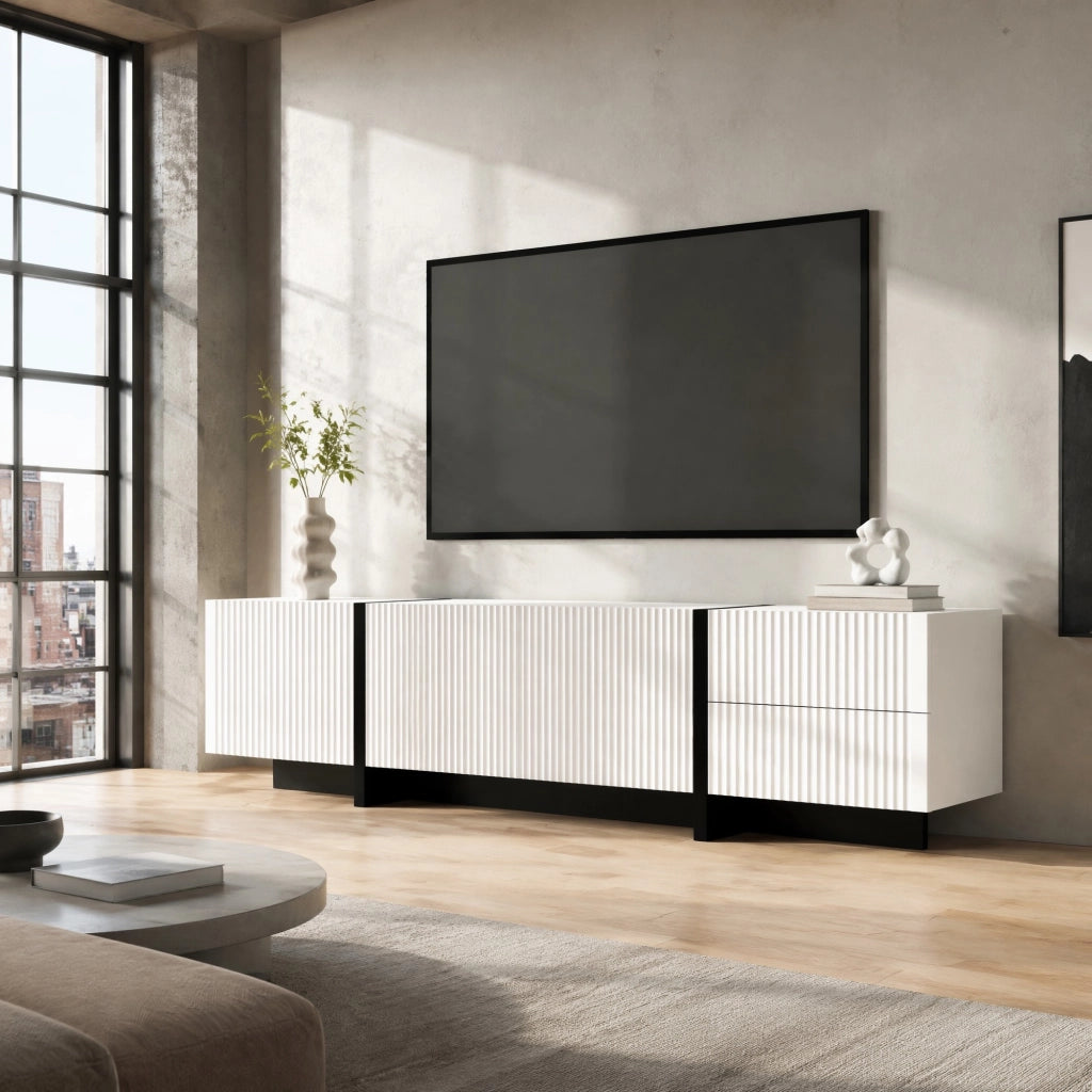 MOBILE TV 190x35x45 cm con 3 ante e 2 cassetti Bianco e Nero