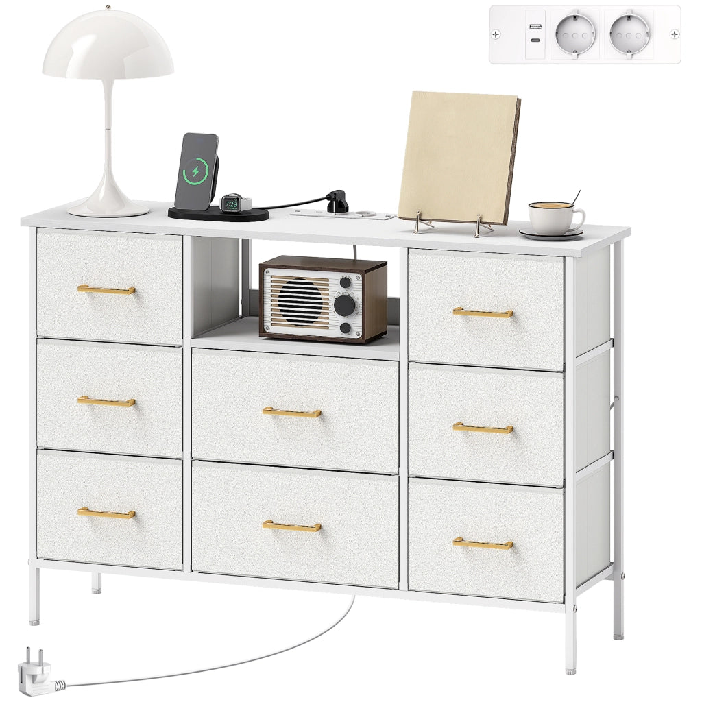 Cassettiera 8 cassetti in tessuto con presa di corrente ¨C Minimal ¨C crema bianco