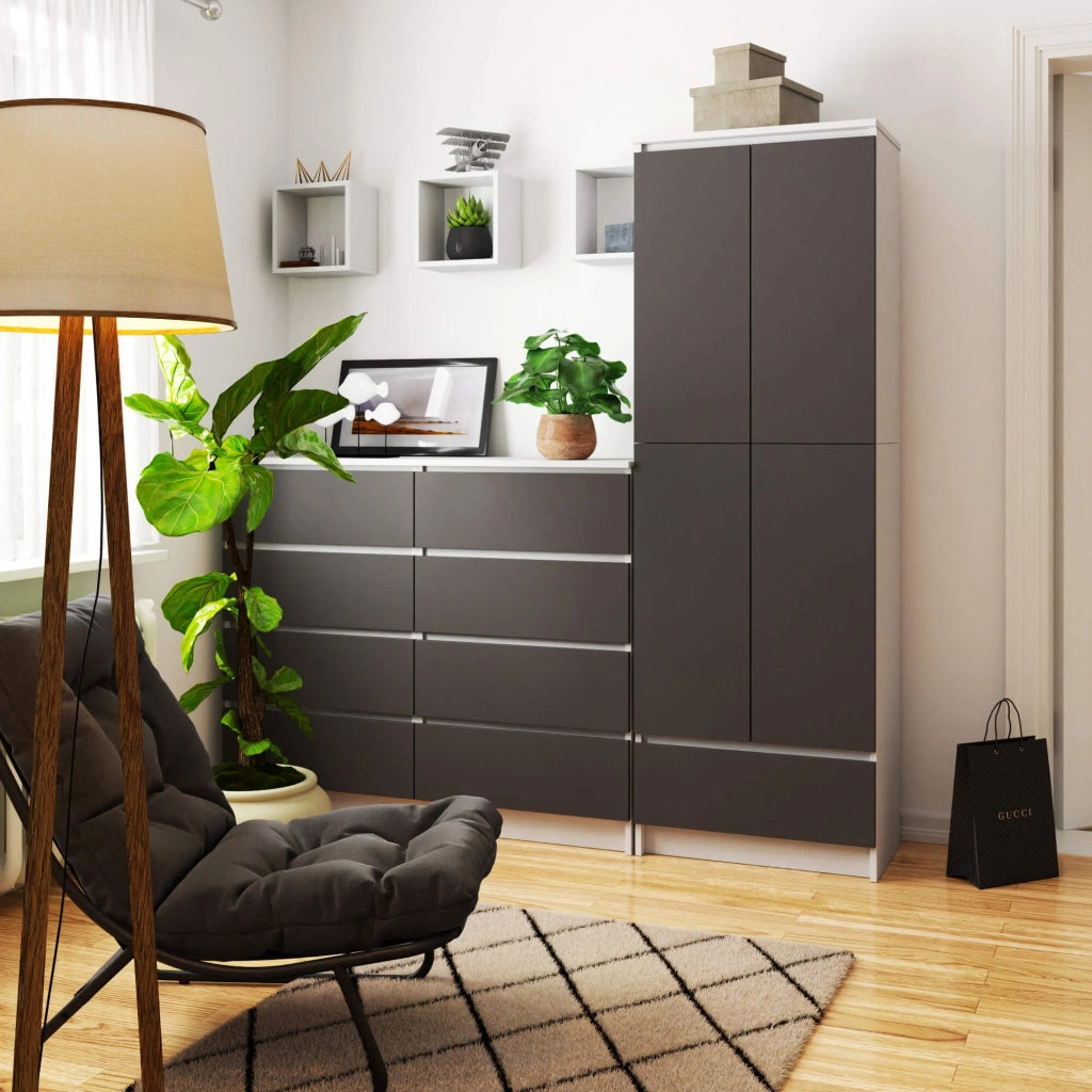 Armadio da ufficio AKORD R60 Bianca 60 cm 2 ante 1 cassetto inserto frontale Grigio Grafite 60x35x180 cm