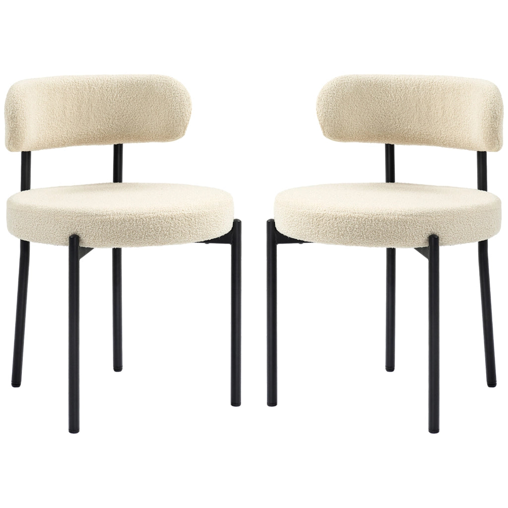 Set 2 Sedie da Pranzo Imbottite ¨C Xylo ¨C Tessuto Beige, Gambe in Metallo Nero, 51x51x76 cm