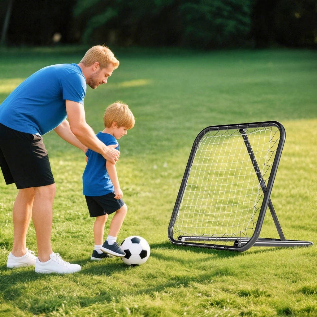 Rete di Rimbalzo da Calcio 78x84x65-78 cm con Angolazione Regolabile in Metallo Nero