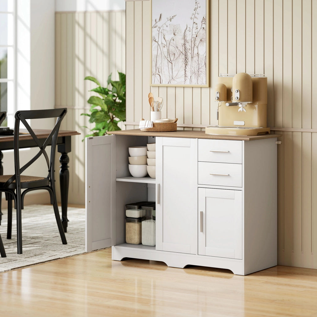 Credenza con 2 cassetti e 3 ante ¨C Xylo ¨C Bianco e legno naturale 100x40x78 cm