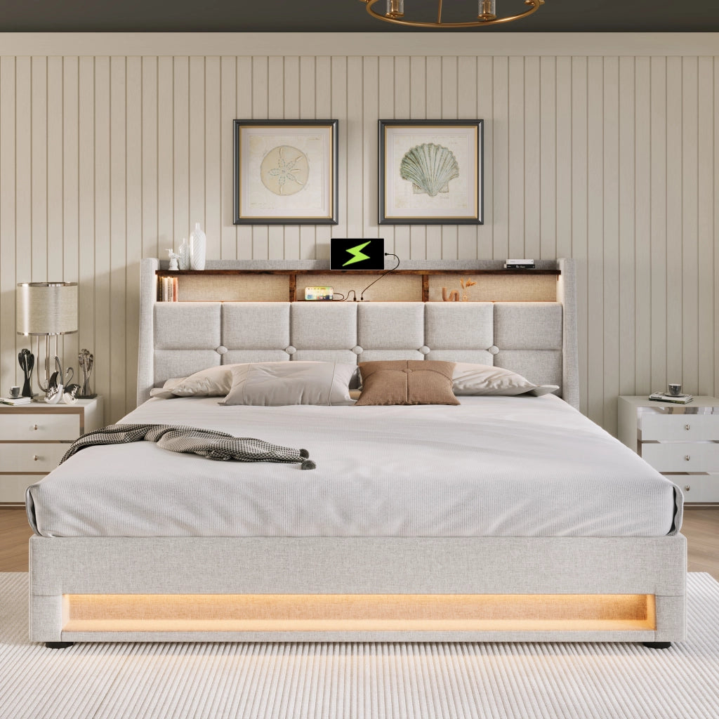 letto imbottito lino beige 140x200 cm