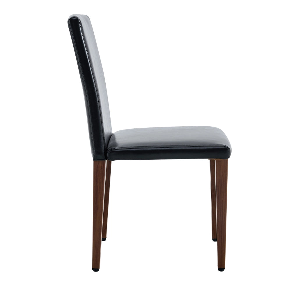 Set di 4 sedie da sala da pranzo in PU nero con schienale ergonomico e gambe effetto noce; metallo; 90 cm