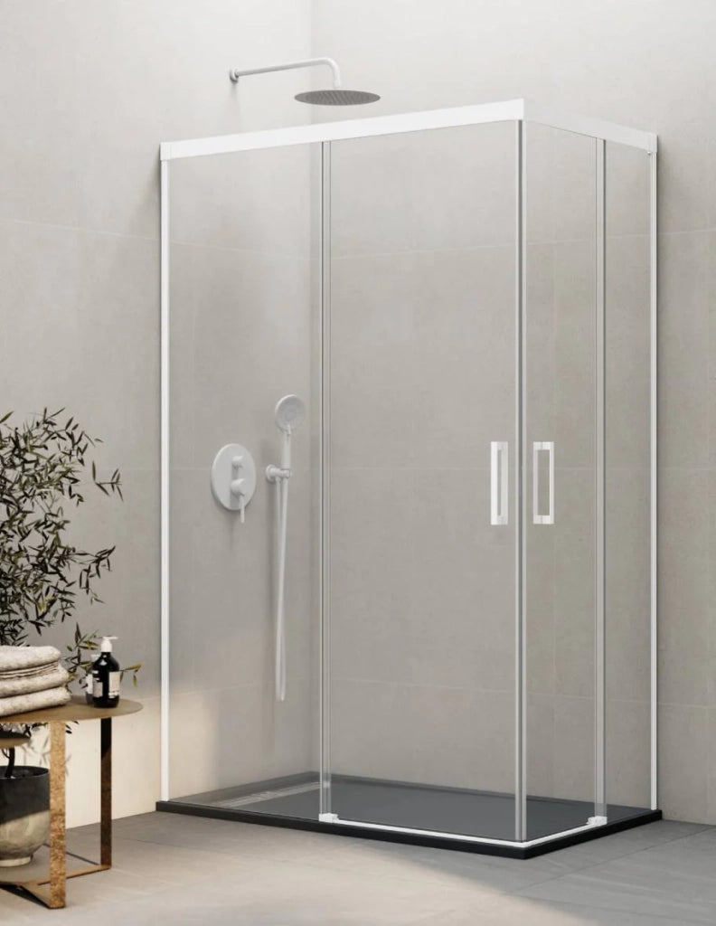 Box doccia ingresso angolare 2+2 THALASSA (BASIC) 100x90 cm Bianco vetro trasparente