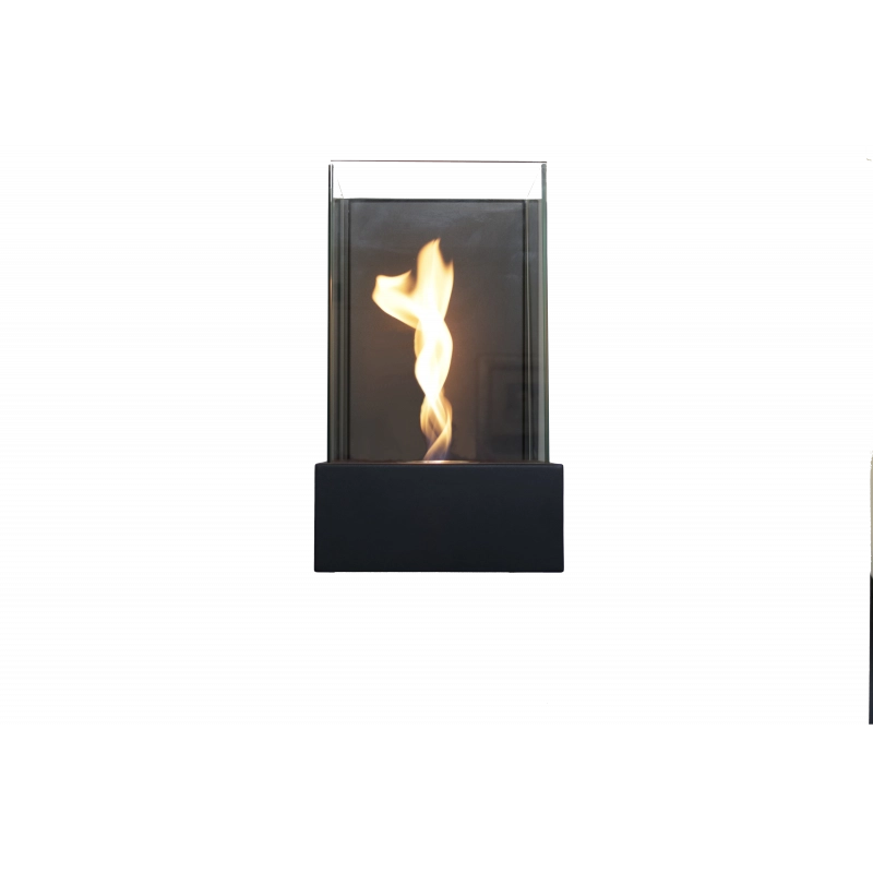 Biocamino parete / tavolo Altea Nero 0,8 kW – 3 vetri protezione, fiamma a spirale, struttura acciaio – Tecno Air System