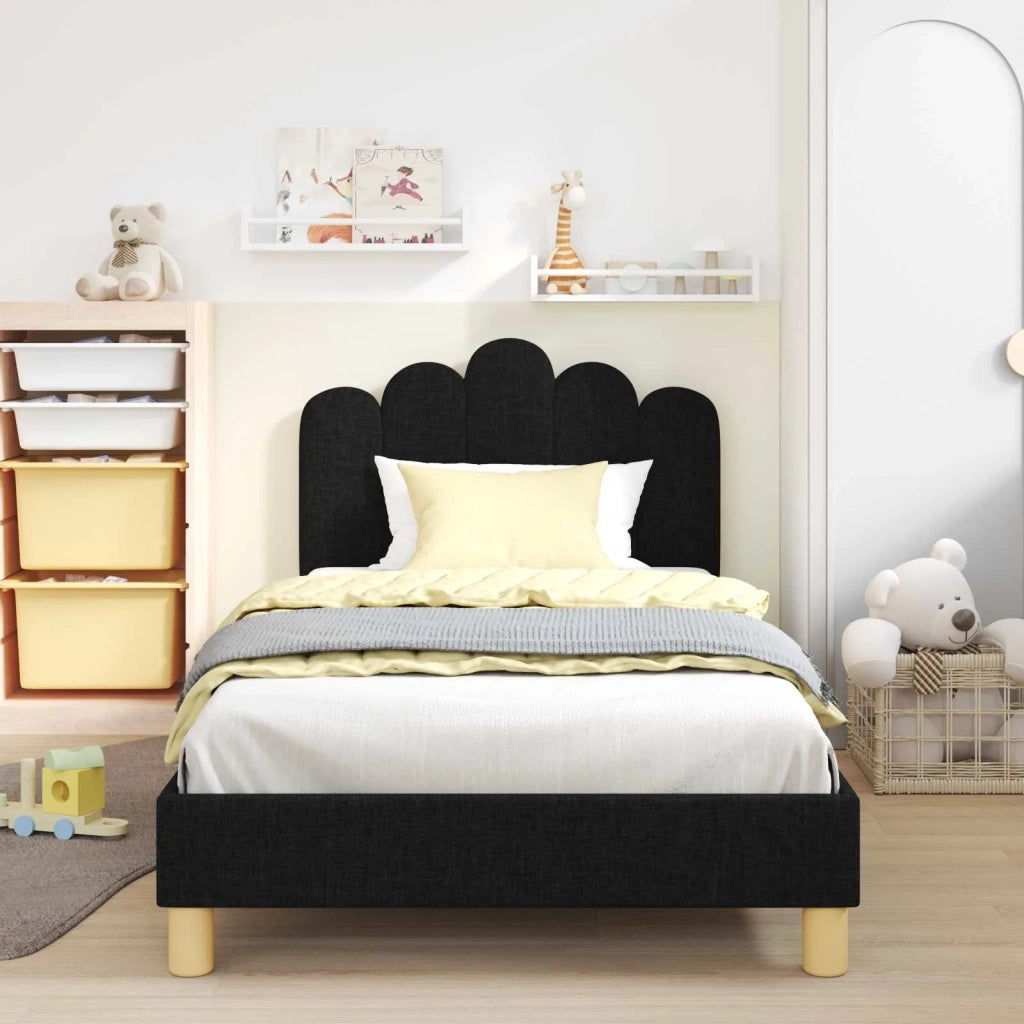 Struttura letto bambini con testata-Giroletto per bambini Nero 90 x 200 cm Tessuto 132026