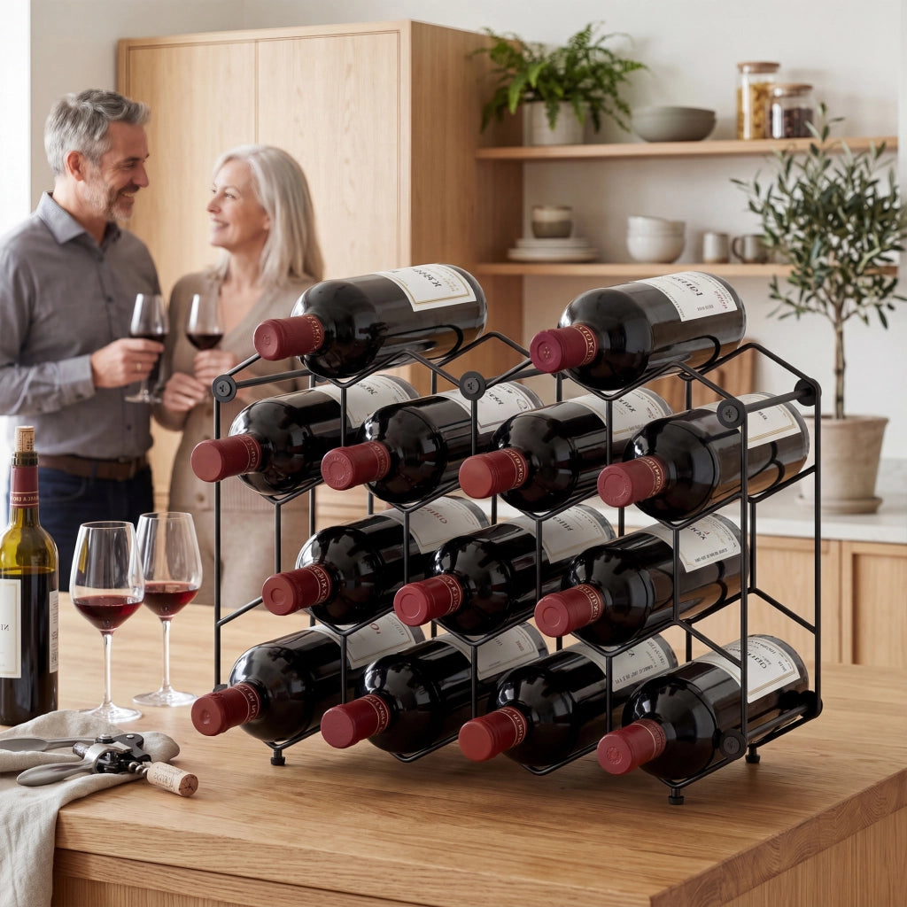 Libreria per Vini 13 Bottiglie Design a Nido d'Ape ¨C Zephmum ¨C Nero Metallo 43x16x31 cm