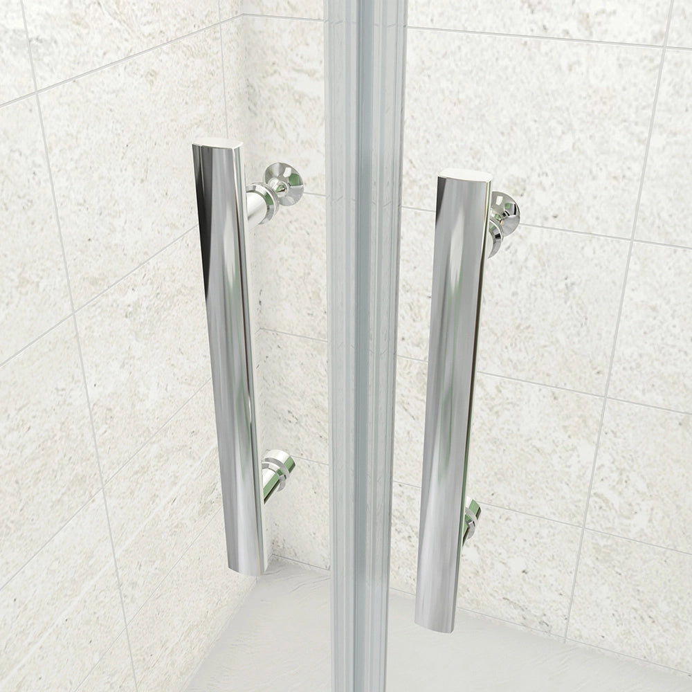 185 cm Box Doccia Angolare Porta Battente Saloon 100 cm Parete Fissa 80 cm Vetro da 6 mm Temperato Anticalcare Barra Stabilizzatrice 45 cm Cromo Lucido