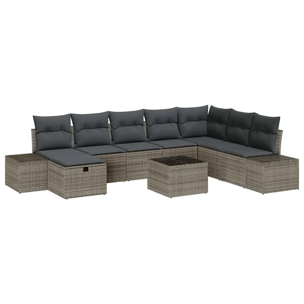 Set Divano da Giardino con cuscino 9 pcs Grigio Poly Rattan