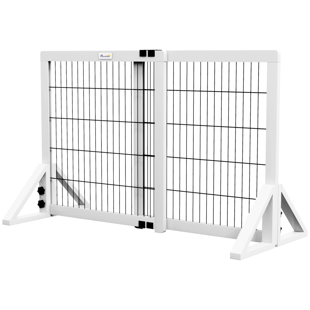 Cancelletto di Sicurezza per Cani ¨C Xylo ¨C 2 Pannelli Regolabile 63-106 cm Legno Acciaio Bianco