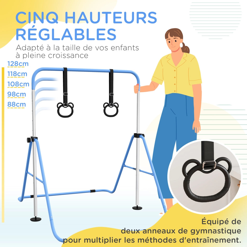 Barra di ginnastica per bambini ¨C Minimal ¨C regolabile in altezza, anelli, blu