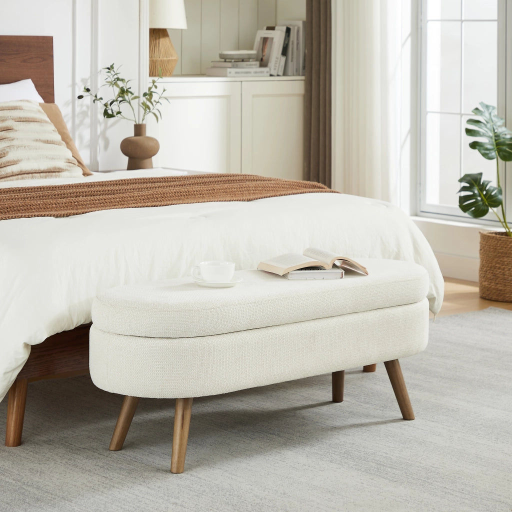 PANCA Contenitore 110 cm in Chenille Beige