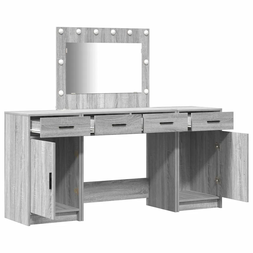 Toeletta | Tavolo da Trucco con cassetto 3 pz Grigio Legno multistrato