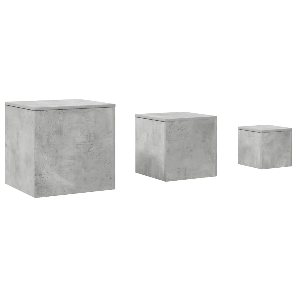 Tavolini 3 pz Grigio Cemento in Truciolato 808589