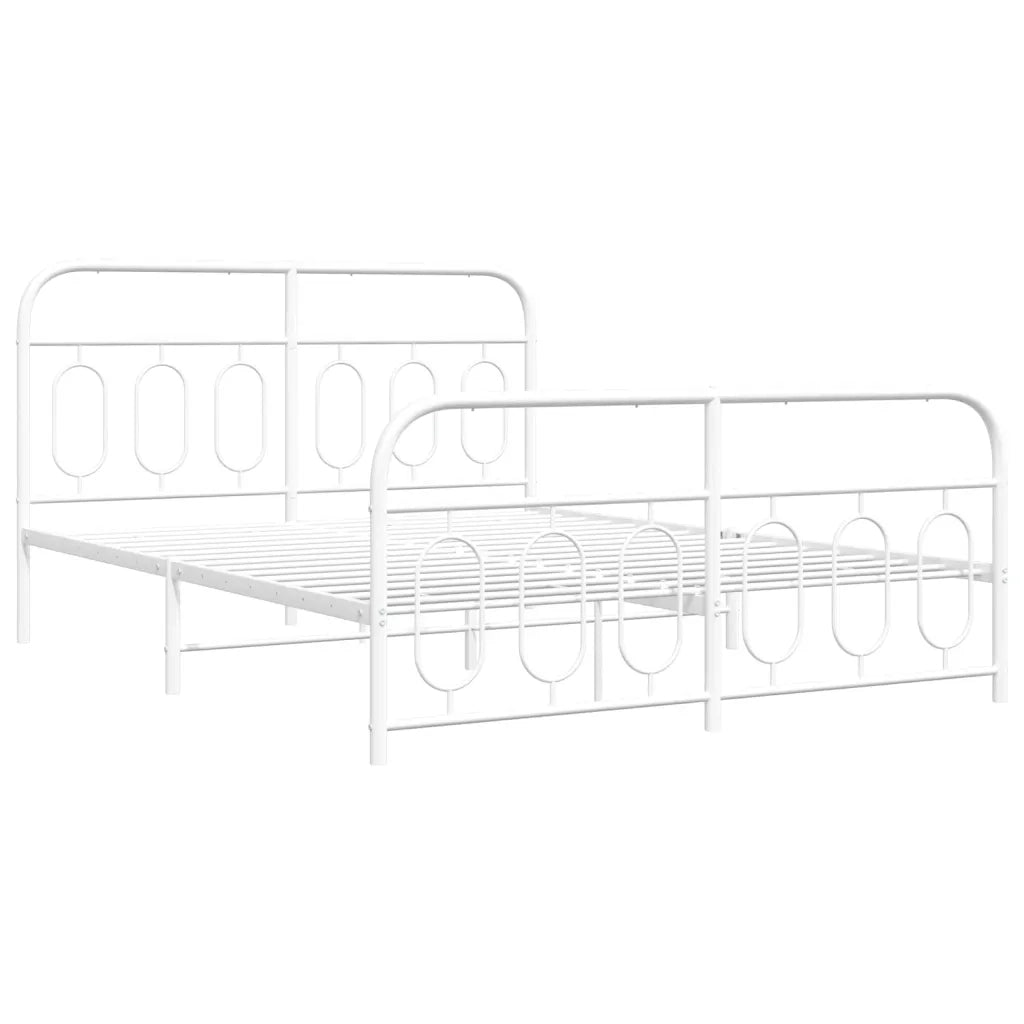 Letto matrimoniale | Letto per adulti | Giroletto con Testiera e Pediera Metallo Bianco 150x200 cm