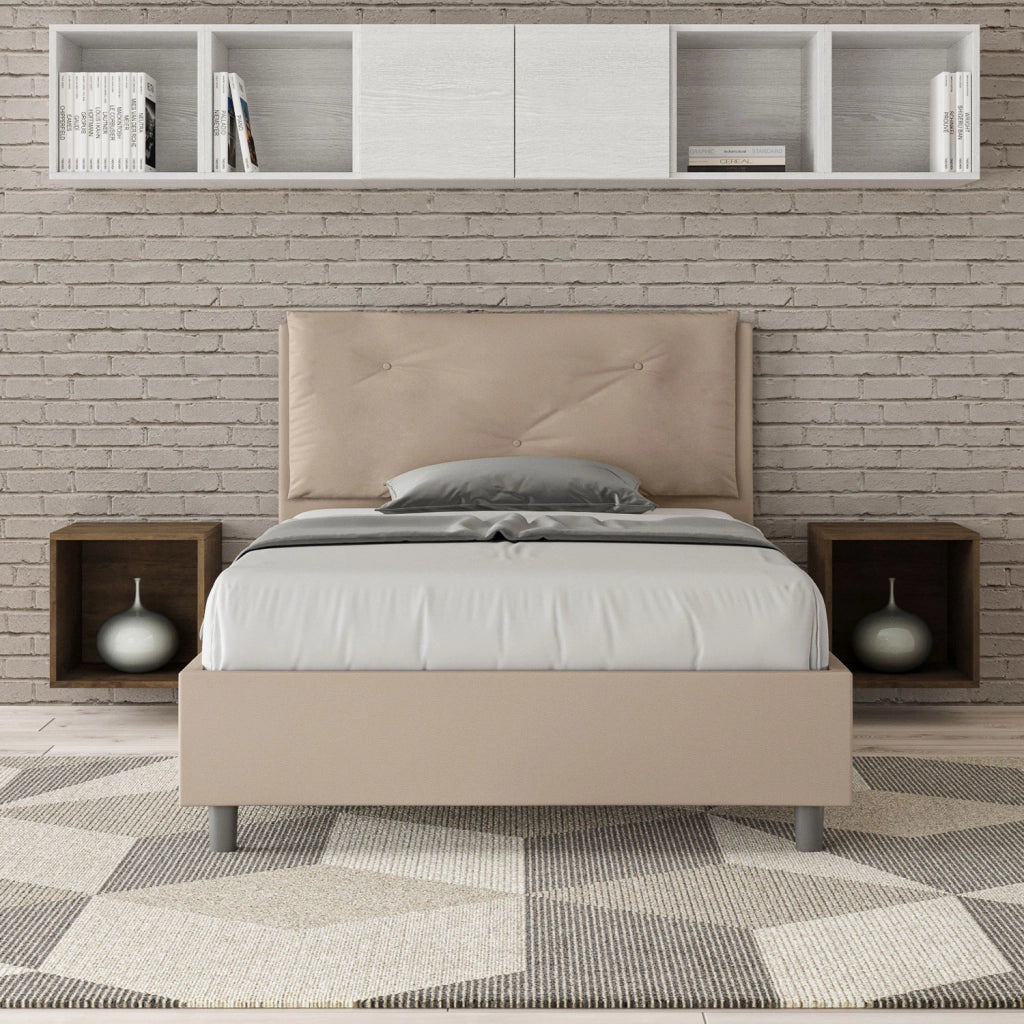 BS COM Letto una piazza e mezza con rete imbottito 120x210 similpelle tortora