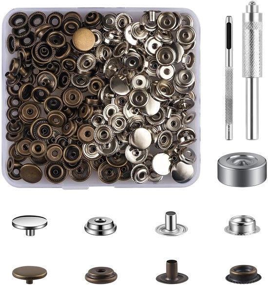 Set di viti a pressione da 50 - Attrezzatura per viti a pressione - Lega di ottone zinco - Manutenzione/Scuola - Scatola di conservazione - Duraturo e nichel libero - Viti a pressione