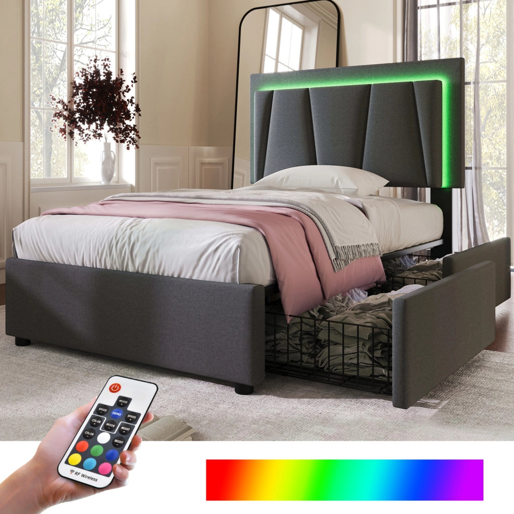 letto imbottito legno grigio 90x200 cm