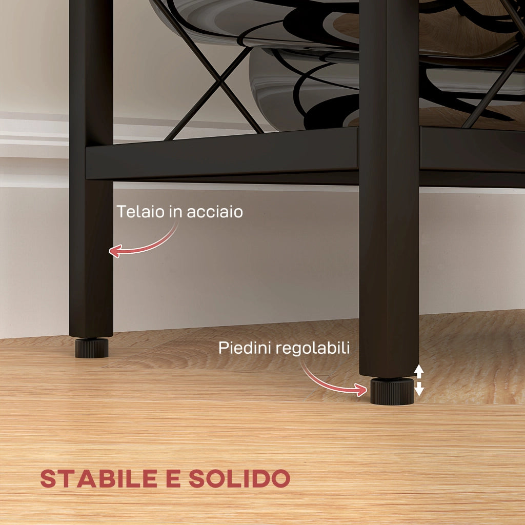 Portabottiglie Vini per 10 Bottiglie in Acciaio Nero con Piano d'Appoggio in Vetro Temperato, 41x22x41 cm