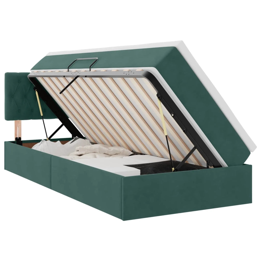 Letto con contenitore e LED Verde Scuro 90 x 190 cm Velluto