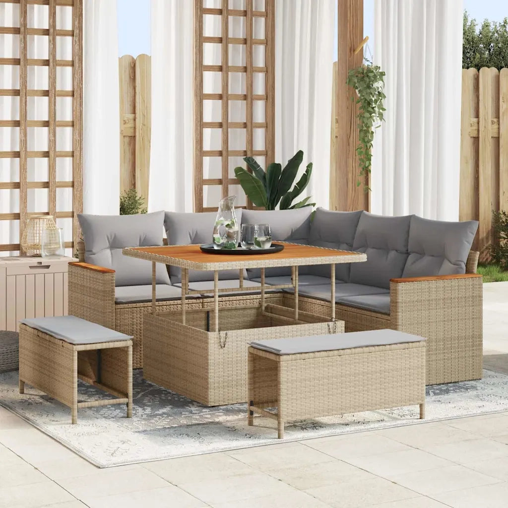 Set Divano da Giardino con cuscino 8 pcs Beige Poly Rattan